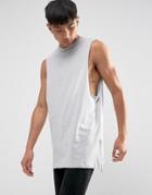 Asos Longline Tank With Dropped Armhole And Side Zips In Gray - Gray