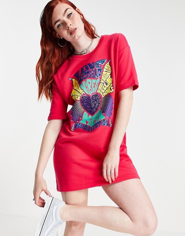 Love Moschino Bold Heart Logo T-shirt Dress In Pink