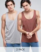 Asos 2 Pack Tank In Red/gray With Extreme Racer Back Save - Multi