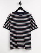 Topman Oversized Stripe T-shirt In Green And Orange-multi