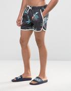 Asos Runner Swim Shorts With Floral Print In Short Length - Black