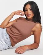 Threadbare Ribbed High Neck Crop Top In Chocolate Brown