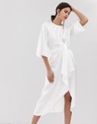 Y.a.s Twist Detail Satin Floral Midi Dress In White - White