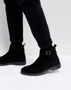 Asos Chelsea Boots In Black Leather With Strap Detail - Black