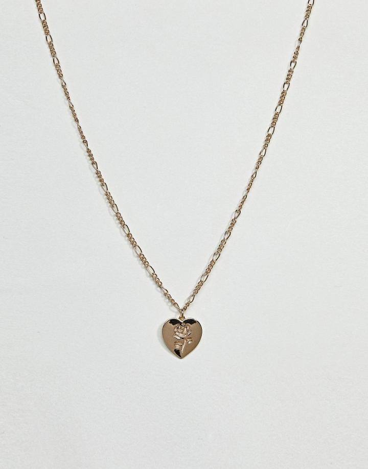 Asos Cut Out Flower Heart Necklace - Gold