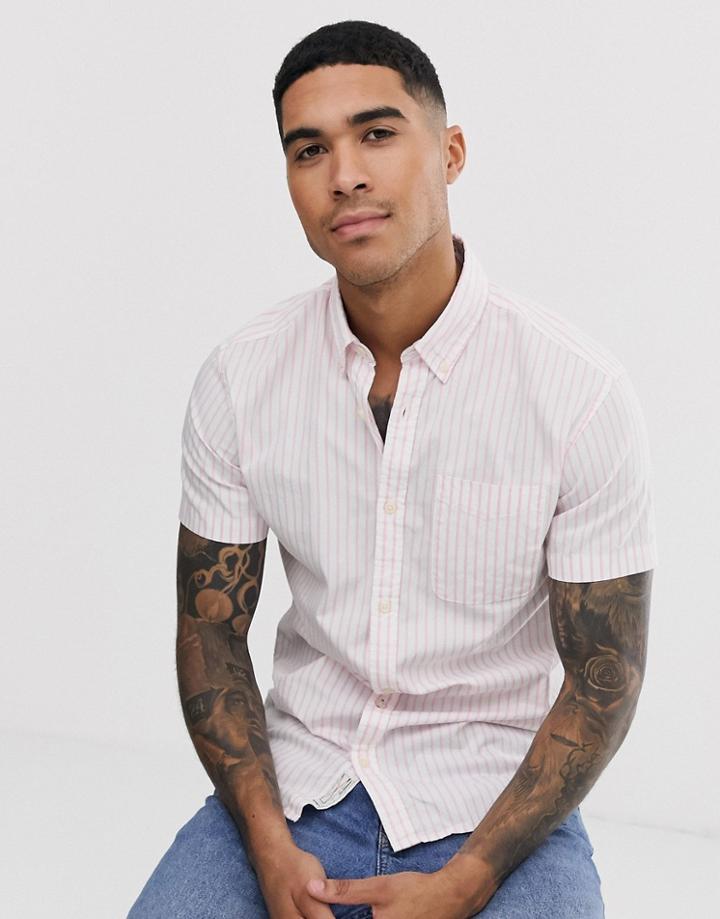 Jack & Jones Short Sleeve Slim Fit Shirt In Pink Stripe