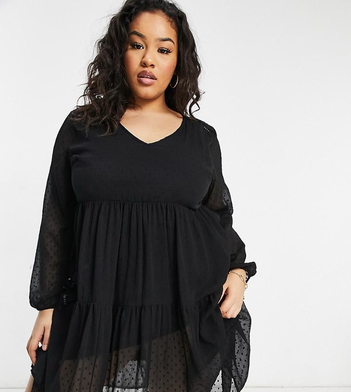 Yours Textured Mesh Mini Dress In Black