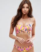 Asos Fuller Bust Exclusive Ikat Print Cross Wrap Bikini Top Dd-g - Multi