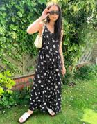 Asos Design Tie Shoulder Smock Jumpsuit In Daisy Spot Print-multi