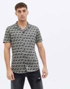 New Look Short Sleeve Satin Shirt With Geo Print In Gray