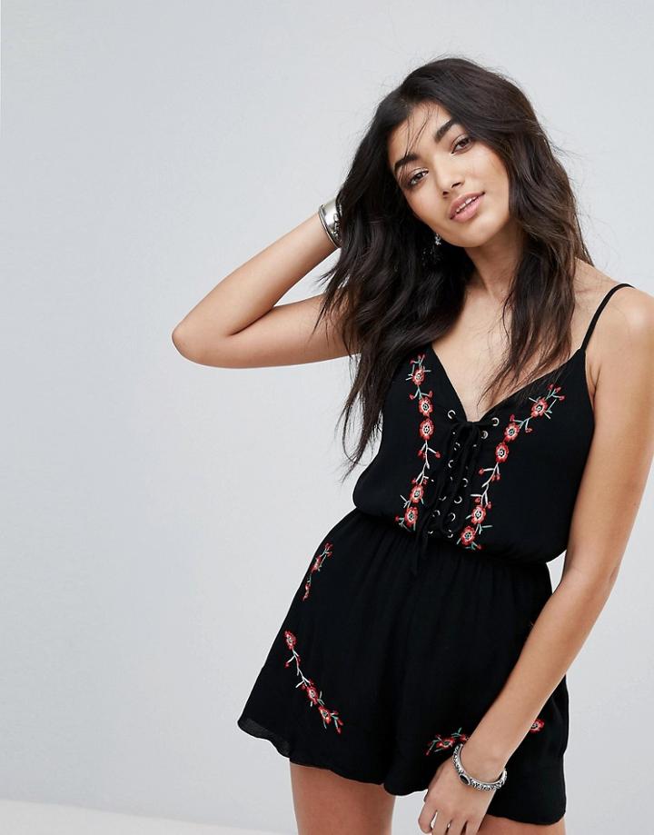 Parisian Embroidered Romper - Black