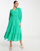 Y.a.s Belted Tiered Maxi Dress In Bright Green