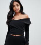 John Zack Petite Off Shoulder Wrap Top In Black