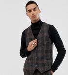 Heart & Dagger Slim Suit Vest In Brown Harris Tweed