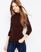 Asos Sweater In Rib With High Neck - Chocolate