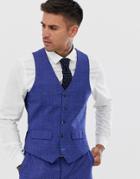 Harry Brown Slim Fit Mid Blue Burgundy Check Suit Vest - Blue