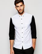 Asos Skinny Oxford Shirt With Contrast Sleeves And Buttons