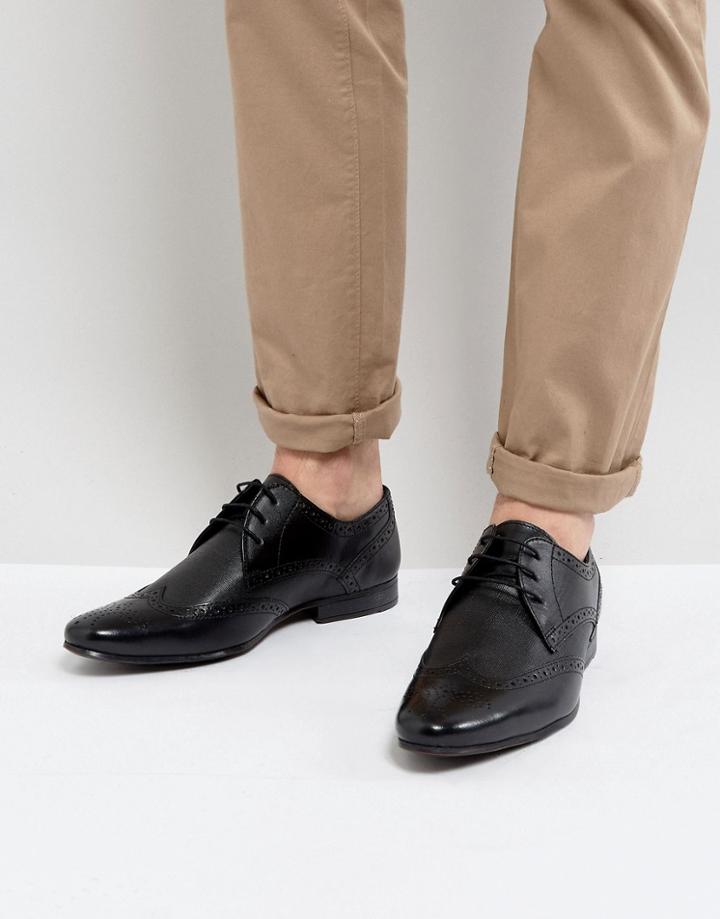 New Look Leather Brogue Shoes In Black - Black