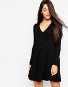 Asos Swing Dress With Long Sleeve And Button Front - Oxblood