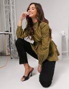 Missguided Poplin Smock Top In Khaki-green