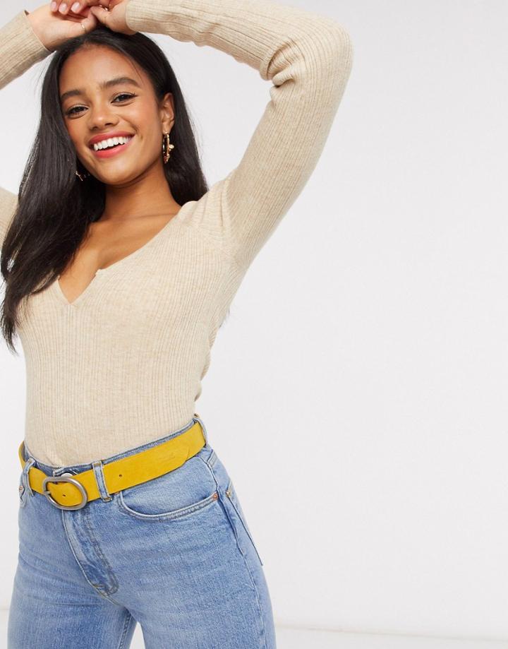 Asos Design V Neck Ribbed Sweater-neutral