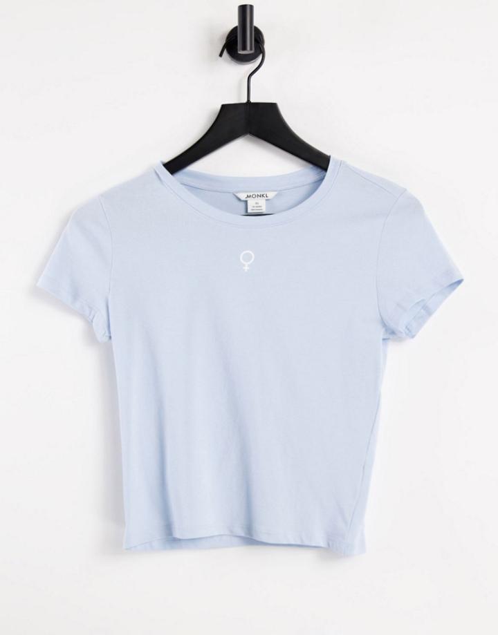 Monki Molly Organic Cotton Feminist Print 90's T-shirt In Blue-blues