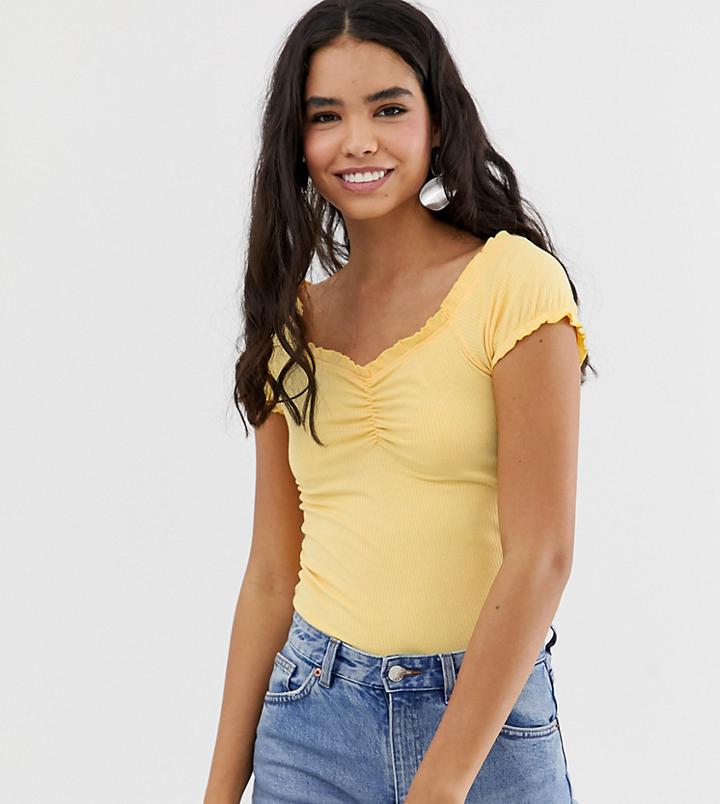 New Look Short Sleeve Crop Frill Hem Tee - Yellow