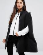 Noisy May Cape Coat With Leather Look Detail - Black