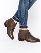 Asos Aroots Leather Western Fringe Ankle Boots - Choc
