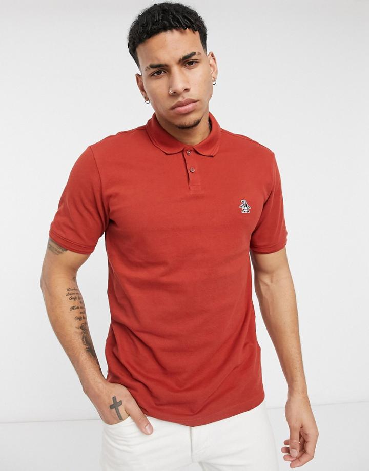 Original Penguin Icon Logo Raised Rib Pique Polo In Dark Red