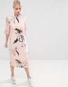 Asos Contemporary Floral Print High Neck Midi Dress - Multi