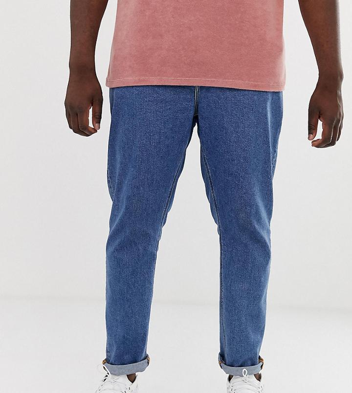 Asos Design Plus Slim Jeans In Flat Mid Wash-blue