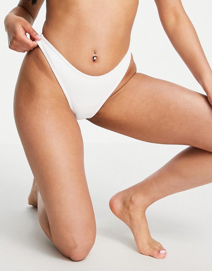 Missguided Terrycloth Boomerang Bikini Bottoms In White