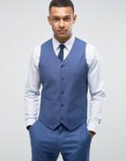 Asos Wedding Slim Suit Vest In Blue Tonic - Blue