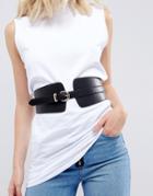 Asos Wide Waist Belt With Buckle Strap Detail - Black