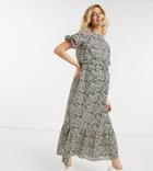 Asos Design Maternity Nursing Double Layer Midi Dress With Pephem In Natural Leopard-multi