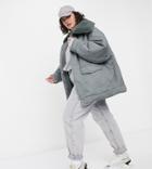 Asos Design Curve Sherpa Collared Jacket With Quilted Liner In Teal-green