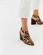 Asos Design Tiger Leopard Print Leather Pointed Heeled Shoes-multi