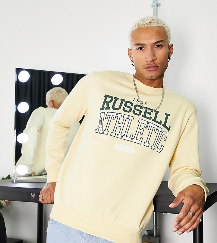 Russell Athletic Est 1902 Usa Crew Neck Sweatshirt In Cream-white