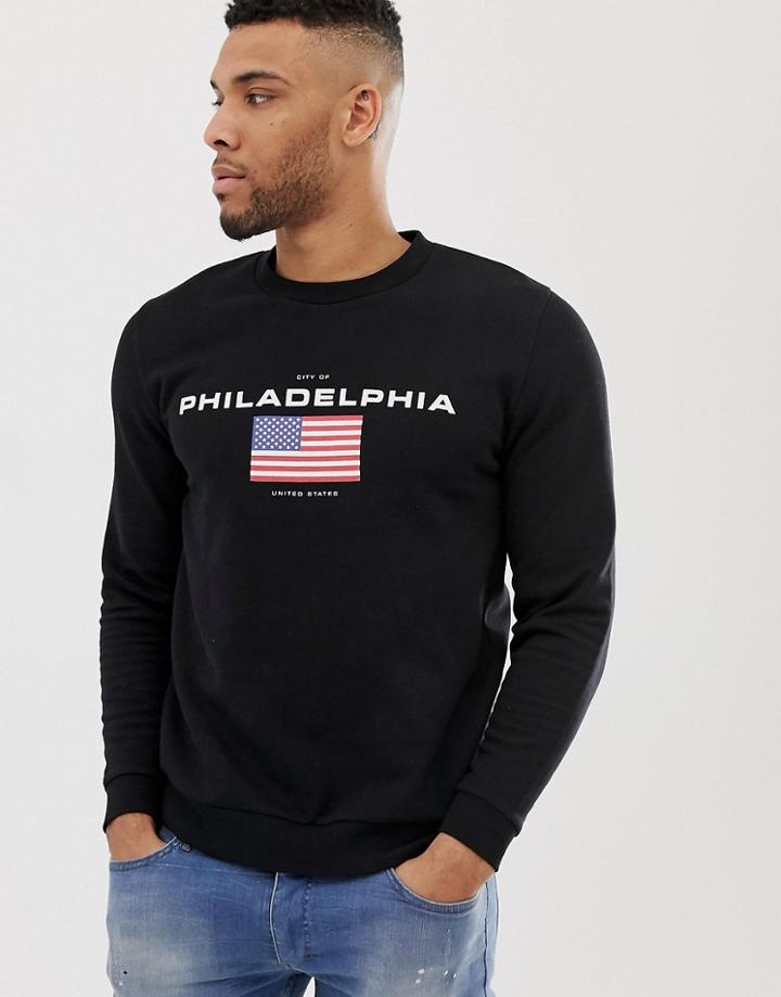 Asos Design Sweatshirt In Black With City Text Print - Black