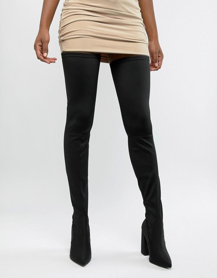 Asos Design Kera Pointed Over The Knee Boots - Black