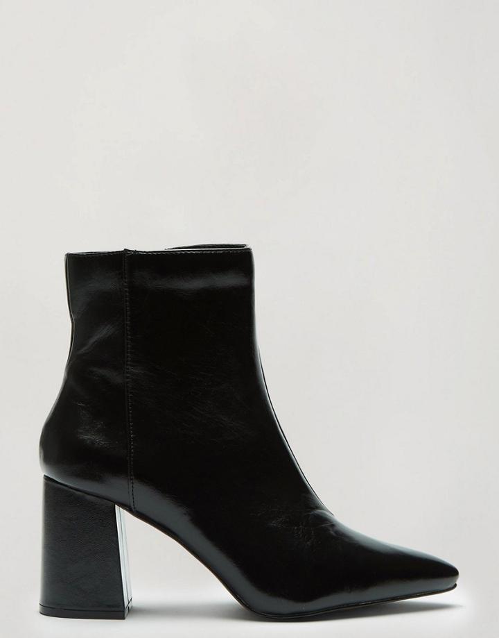 Miss Selfridge Patent Heeled Ankle Boots In Black