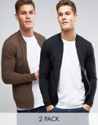 Asos Muscle Jersey Bomber Jacket 2 Pack Brown/black Save - Multi