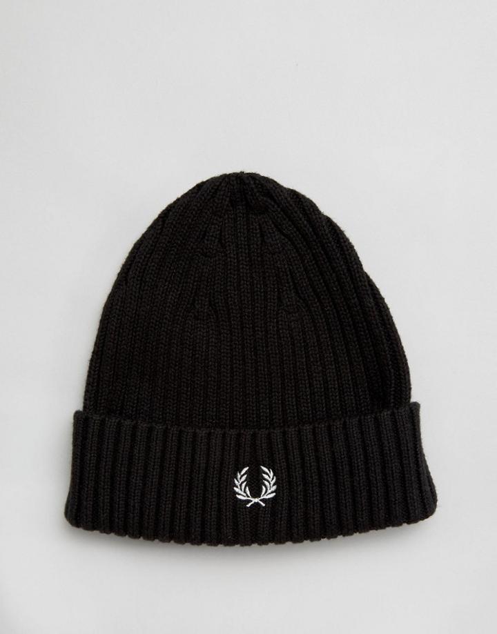 Fred Perry Ribbed Logo Beanie - Black