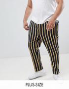 Asos Design Plus Cigarette Smart Pants In Navy Stripe With Turn Up - Navy