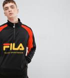 Fila 1/4 Zip Track Poly Tricot Sweatshirt With Large Logo In Black - Black