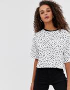 Asos Design Cropped T-shirt With Drawn Mono Spot-white