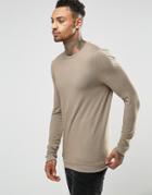 Asos Extreme Muscle Long Sleeve T-shirt With Rib Hem And Cuffs In Brown - Brown