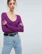 Asos T-shirt With Long Sleeve And Scoop Neck - Purple
