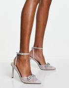 Miss Selfridge Glamorous Bow Closed Toe Sandal-silver